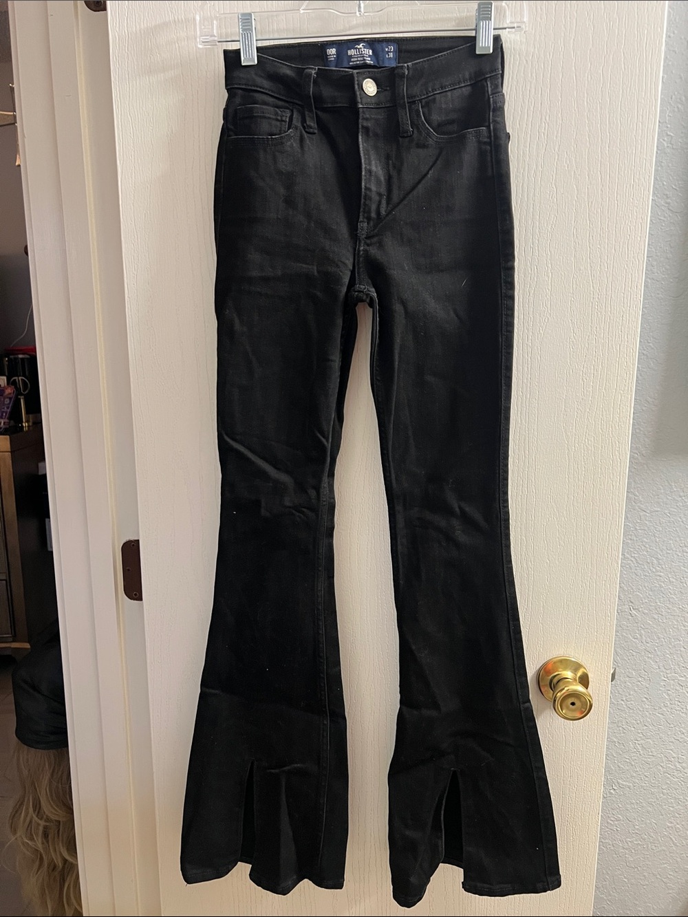 Hollister Black High-Rise Flare Jeans with Front Slits